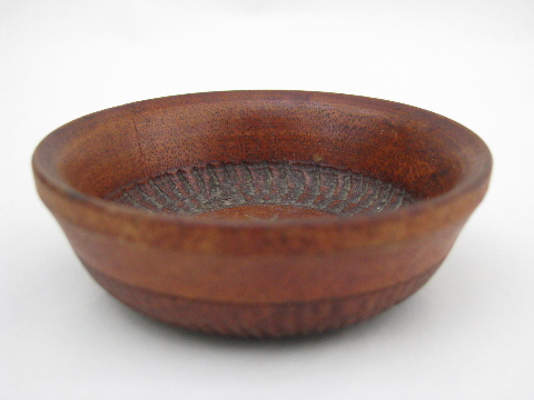 Tiny carved wood wasabi or condiment bowls