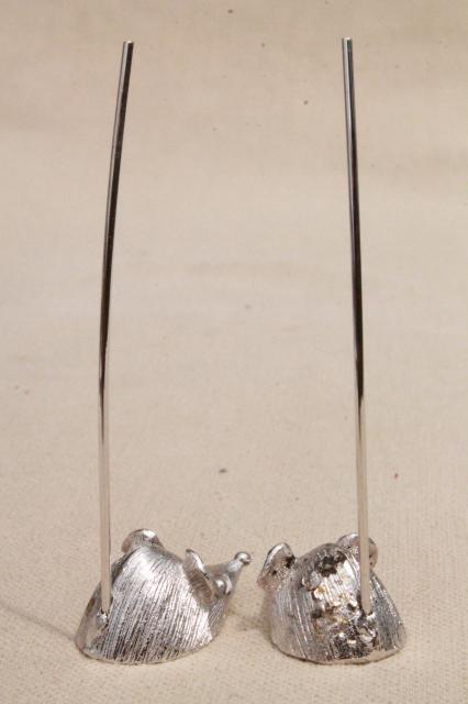 tiny metal mice hors d'oeuves servers, vintage Napier silver tone mouse cheese picks