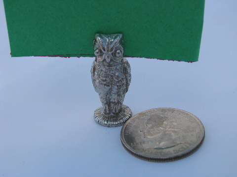 Tiny metal owls, retro vintage name place card holders, set of 12