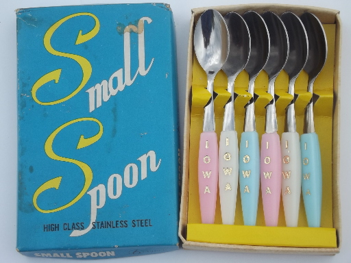 Tiny vintage souvenir spoons, a taste of Iowa tasting spoons set