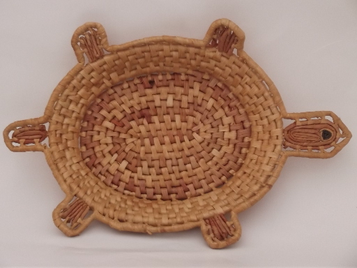 Tortoise and the hare coiled palm leaf basket trays, rabbit and turtle