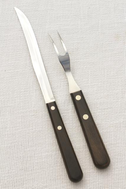 unused 60s 70s vintage Robeson flame edge carving set, knife & fork