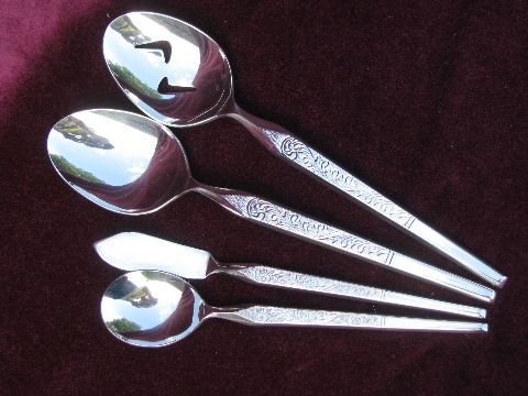 Unused 60s vintage stainless flatware for 12, Dalton Winthrop boxes