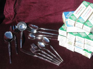 Unused 60s vintage stainless flatware for 12, Dalton Winthrop boxes