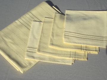 Unused vintage linen weave tablecloth & napkins, harvest yellow shot w/ gold