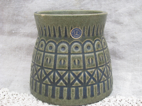 Upsala-Ekeby Sweden label art pottery planter vase, iron fence pattern