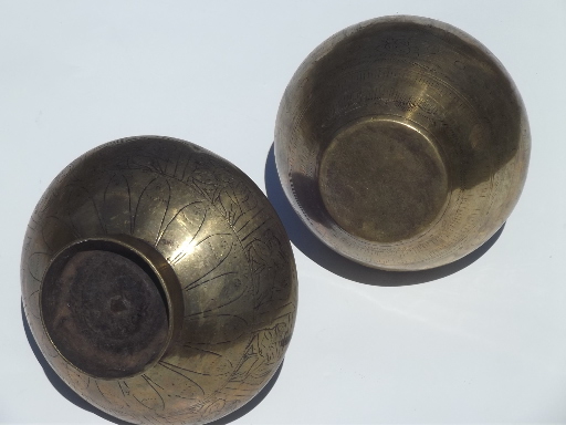 Very heavy old engraved brass urns, solid brass jar vases heavily tooled