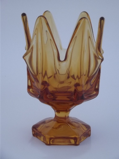 Viking epic line free form art glass vase, retro 70s vintage amber glass