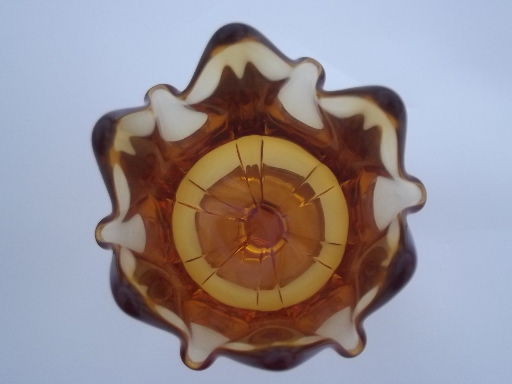 Viking epic line free form art glass vase, retro 70s vintage amber glass
