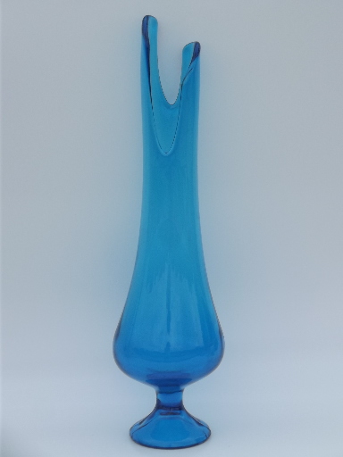 Viking Epic line tall aqua blue vase, mid-century modern art glass