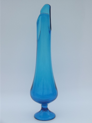 Viking Epic line tall aqua blue vase, mid-century modern art glass