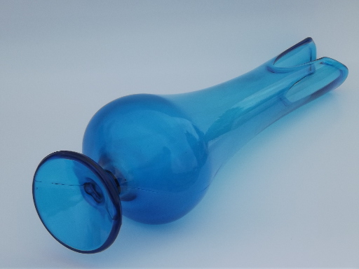 Viking Epic line tall aqua blue vase, mid-century modern art glass