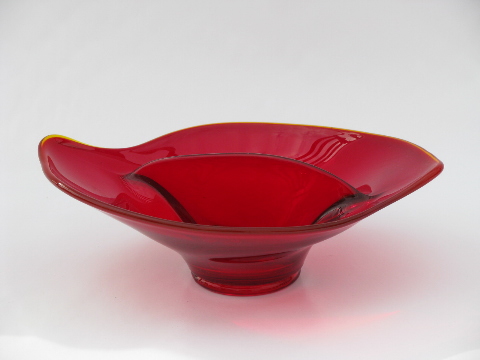 Viking Epic retro vintage free-form dish, ruby red glass divided bowl