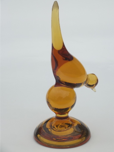 Viking Epic vintage amber glass bird set, 60s mod art glass birds
