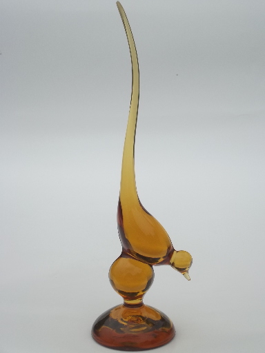 Viking Epic vintage amber glass bird set, 60s mod art glass birds