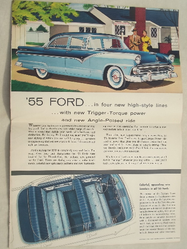 Vintage 1955 Ford Fairlane Town Sedan color booklet w/ Ford car lineup