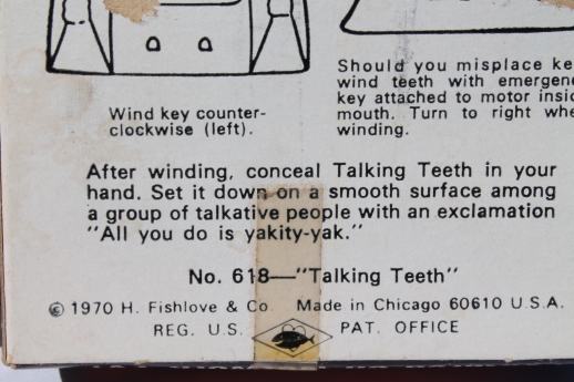 Vintage Chattering Teeth Clockwork Original Box & Key 1970s new old stock 