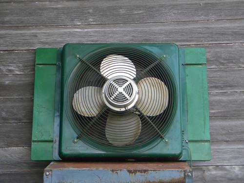 Vintage 20 inch industrial machine-age window intake/exhaust fan