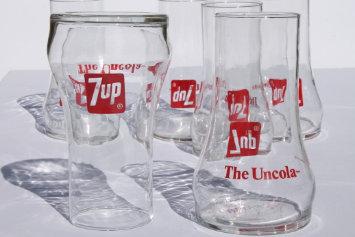 Vintage 7-up glasses, retro upside down 7-UP the Uncola glass set of 6