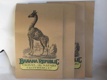 Vintage 80s safari style Banana Republic gift boxes, out of africa animals