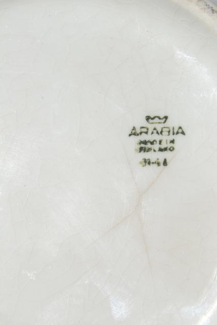 vintage Arabia Finland Pomona green apple white ceramic salad bowl