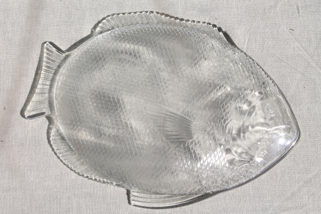 vintage Arcoroc French glass poisson fish shaped plates & platter trays set