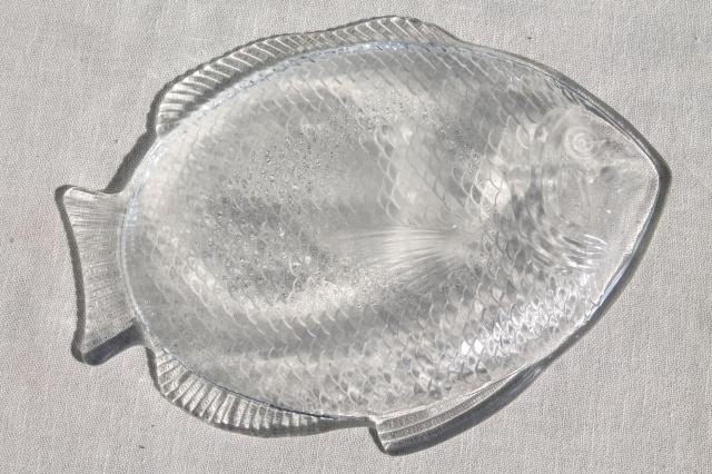 vintage Arcoroc French glass poisson fish shaped plates & platter trays set