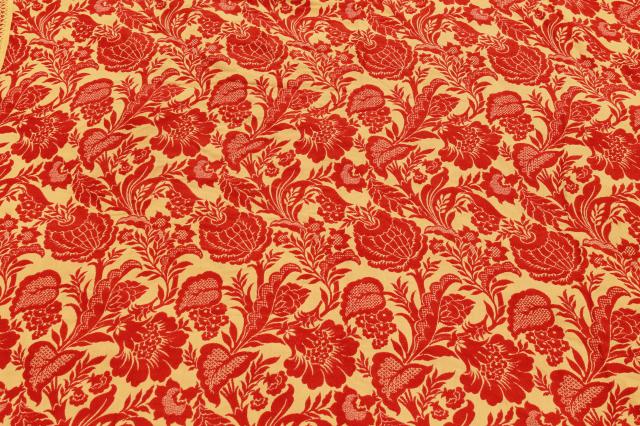 vintage Bates bedspread, 60s 70s retro red / gold bohemian style bed cover w/ fringe