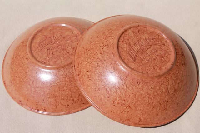 vintage Boltalite melamine salad bowls, retro plastic wood 'wooden' bowls