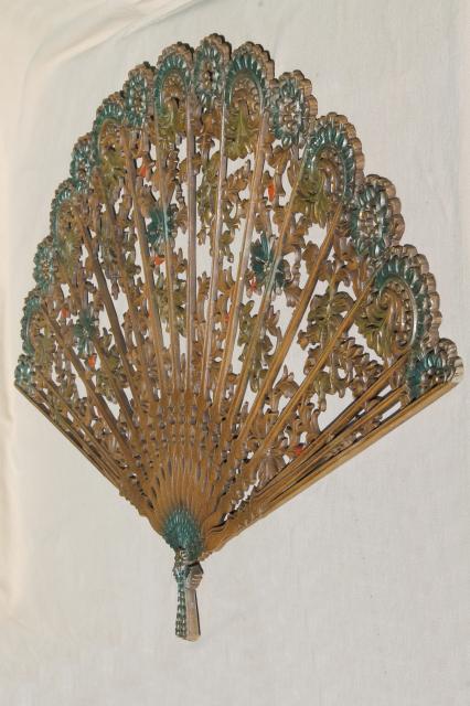 vintage Burwood gold plastic fan wall art plaque, retro free spirit boho gypsy style
