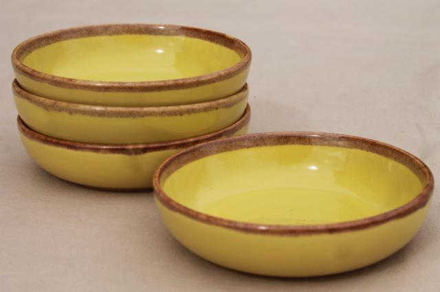 vintage California Rustic drip glaze pottery Desert Mist chartreuse salad bowls set