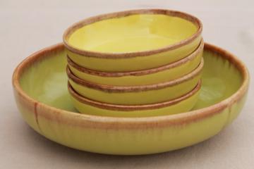 vintage California Rustic drip glaze pottery Desert Mist chartreuse salad bowls set