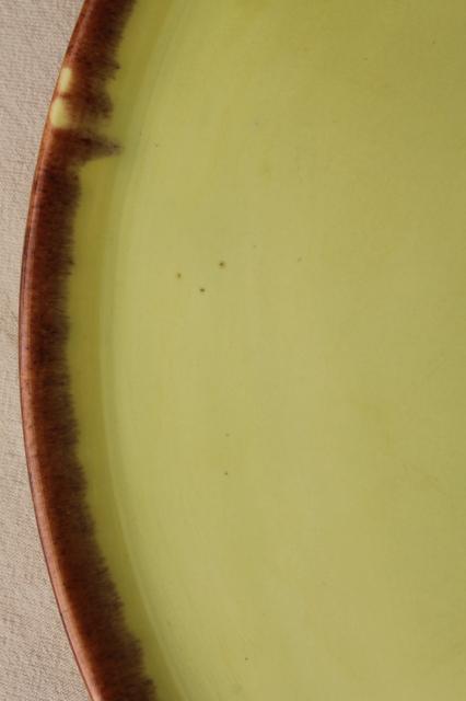 vintage California Rustic drip glaze pottery round tray or large plate Desert Mist chartreuse