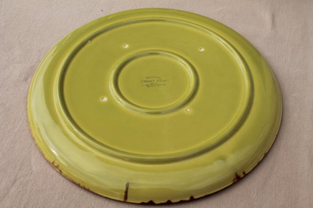 vintage California Rustic drip glaze pottery round tray or large plate Desert Mist chartreuse