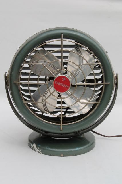 vintage Coronado electric fan, mid-century modern retro industrial steel fan