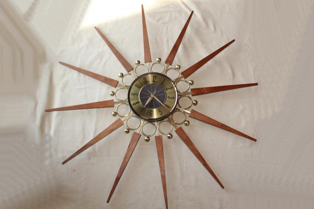 vintage Elgin sunburst clock, huge mid century  modern atomic wall clock