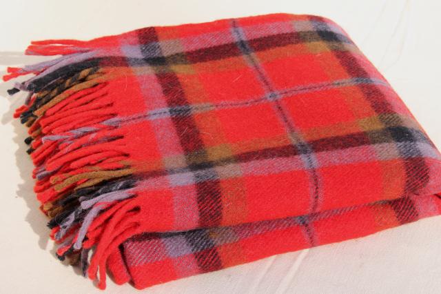vintage Fairbo red plaid wool poncho blanket, winter wrap & throw in one