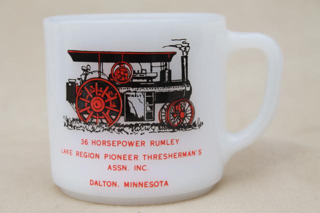vintage Federal milk glass coffee mugs, antique steam engine tractors & engines