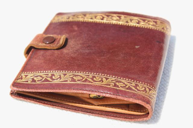 vintage Florentine gold gilt embossed Italian leather purse, wallets, bag accesories