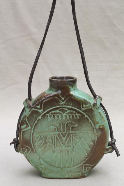 vintage Frankoma pottery Thunderbird canteen flask water jug bottle