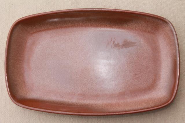 vintage Frankoma pottery, small platters, Plainsman brown squared oval plates