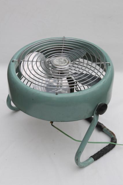 vintage Fridgid electric fan, mid-century modern retro industrial steel fan