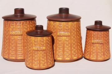 vintage German Ceramano kitchen canisters, mod pottery canister set W Germany