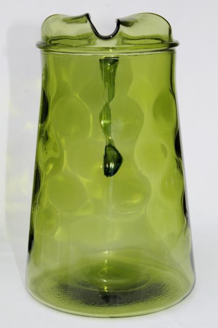 vintage Hazel Atlas Eldorado green glass lemonade set, tall cooler glasses & pitcher