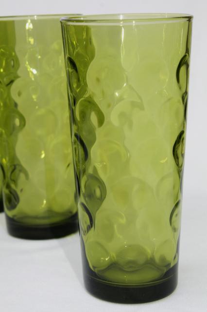 vintage Hazel Atlas Eldorado green glass lemonade set, tall cooler glasses & pitcher