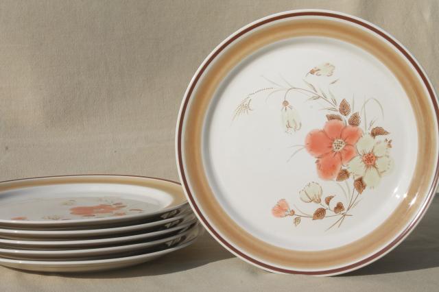 vintage Hearthside Japan stoneware dishes, retro Water Colors blush flower pattern dinner plates