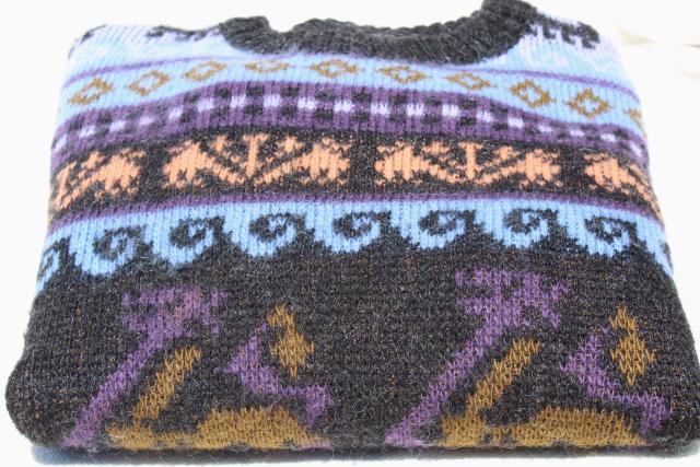 vintage Icelandic wool sweater, oversized pullover w/ Viking saga dragons