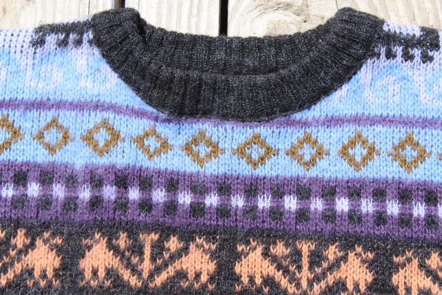 vintage Icelandic wool sweater, oversized pullover w/ Viking saga dragons