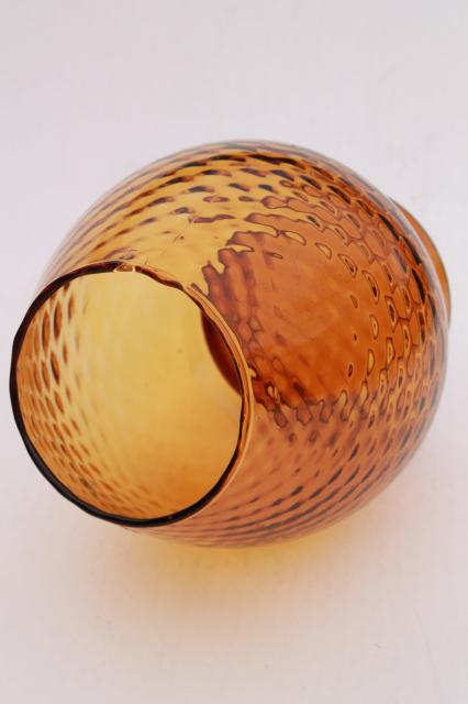 vintage Italian art glass vase, amber glass optic hand-blown molded bowl shape