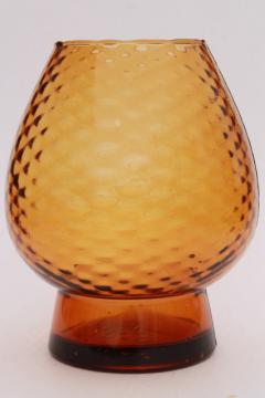 vintage Italian art glass vase, amber glass optic hand-blown molded bowl shape